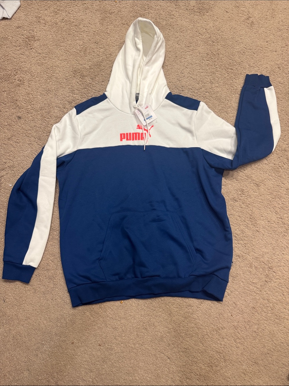 Puma Men’s Navy & White Colorblock Hoodie with Red Logo